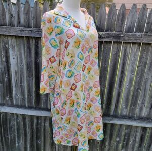 Terzo Millennio Linen / Cotton Lemon Print Dress collared Size Medium Italian